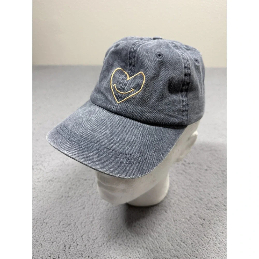 Cinq A Sept Hat Baseball Cap Womens One Size Blue Denim Smiley Heart Logo‎